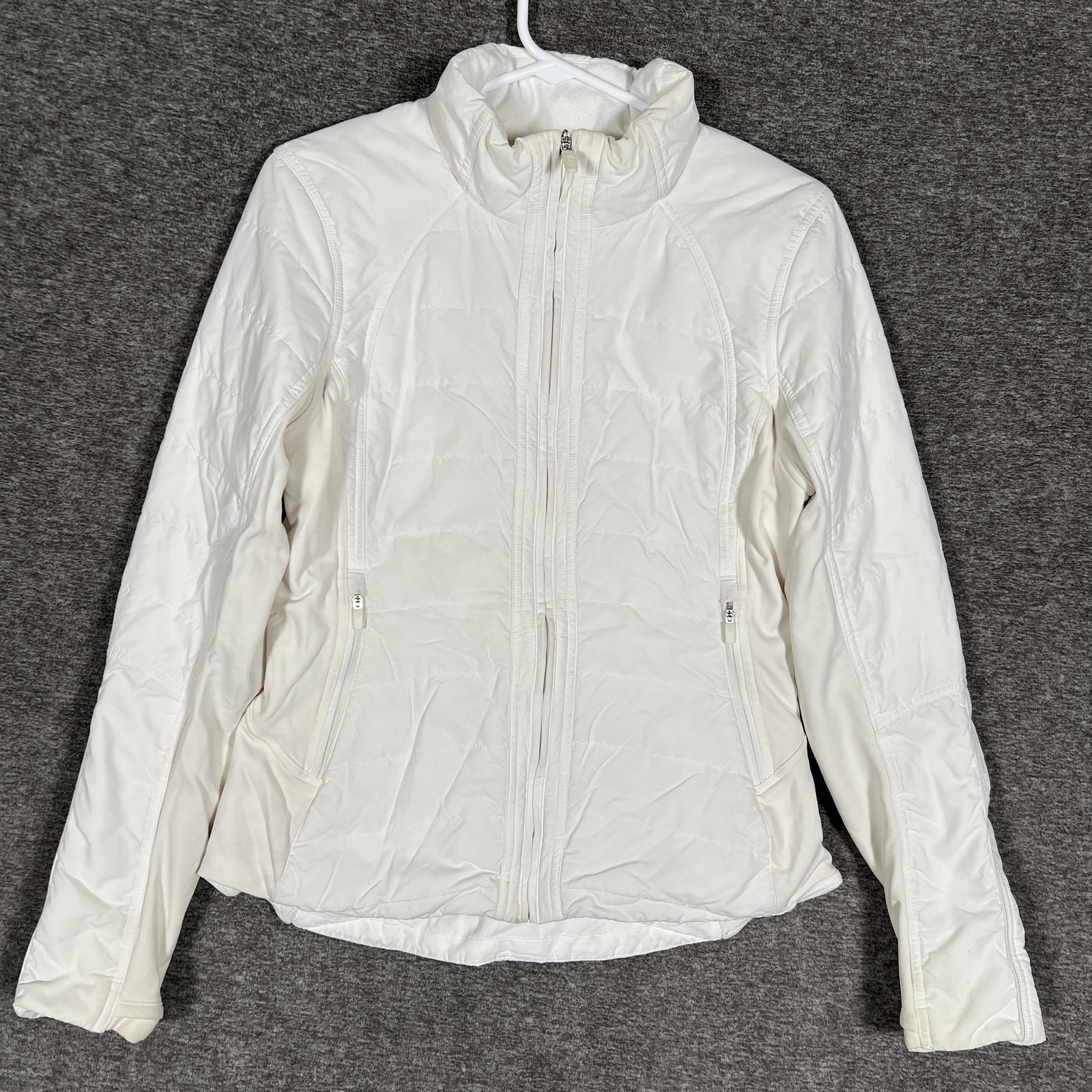 Lululemon Jacket Womens 8 White Quilted Insulated Full Zip Another Mile Pockets